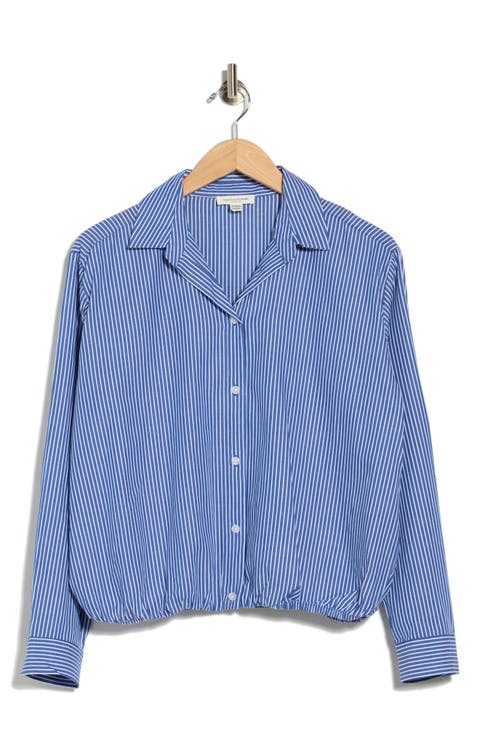 Marin Stripe Cotton Crop Bubble Hem Shirt