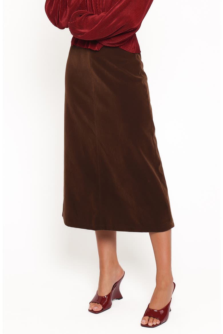 Halina Velvet A-Line Midi Skirt, Alternate, color, CHOCOLATE