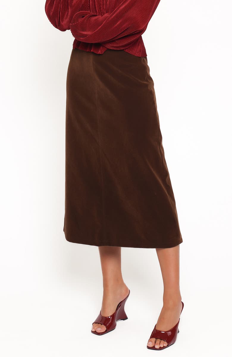 Petal & Pup Halina Velvet A-Line Midi Skirt, Alternate, color, 