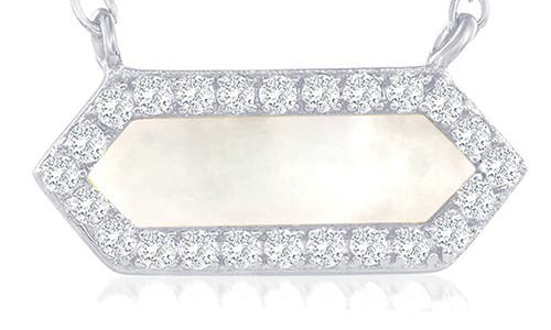 Simona Cubic Zirconia Mother-of-pearl Hexagon Pendant Necklace In Silver
