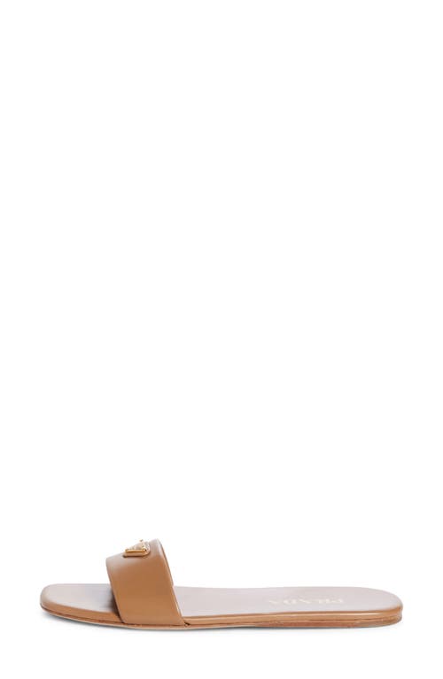 Prada Triangle Logo Slide Sandal In Caramel