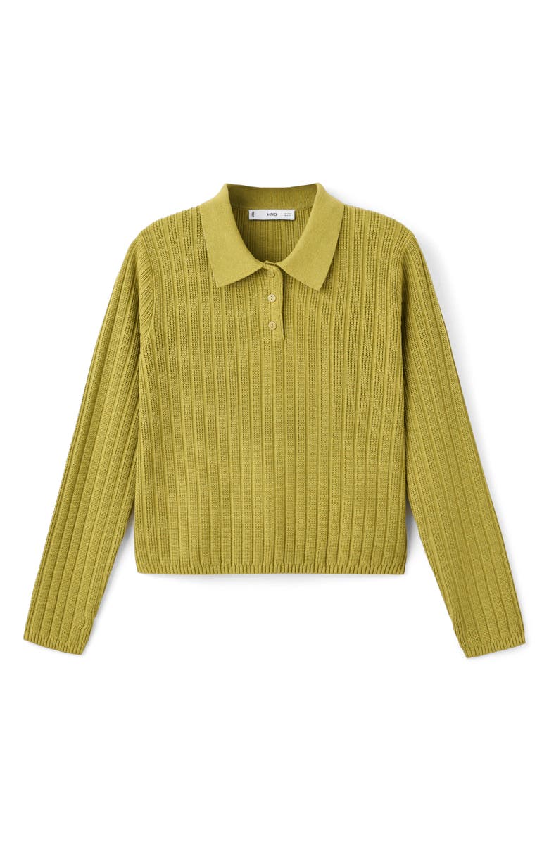 MANGO Rib Long Sleeve Polo Sweater, Alternate, color, Green