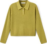 MANGO Rib Long Sleeve Polo Sweater