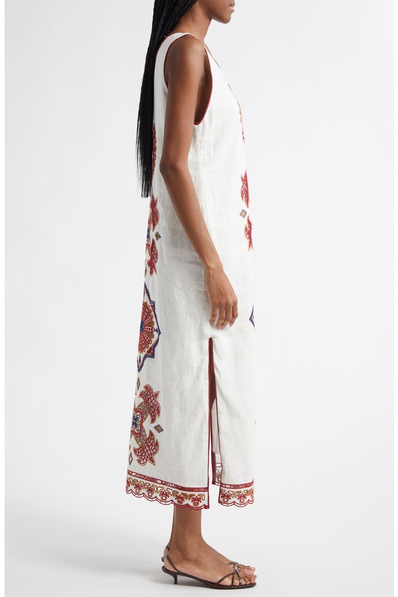 Mary's Tiles Embroidered Detail Linen Dress, Alternate, color, OFF-WHITE