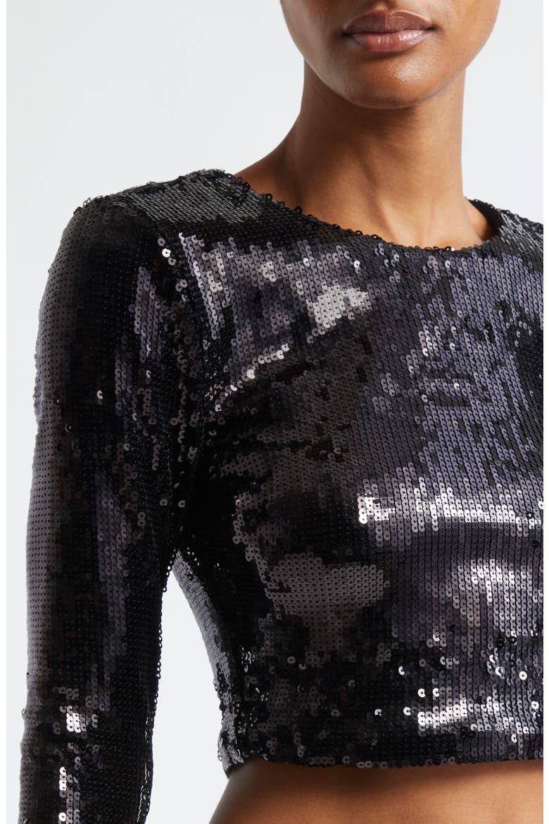 Rogan Sequin Crop Top, Alternate, color, BLACK