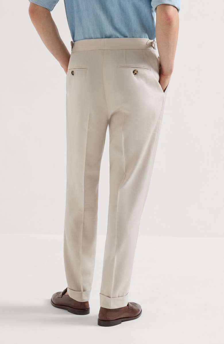 Brunello Cucinelli Trousers with double pleats and tabs, Alternate, color, Buff