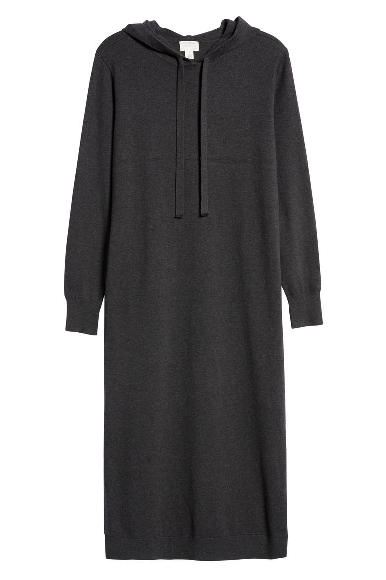 Hooded Midi Sweater Dress, Alternate, color, GREY DARK CHARCOAL HEATHER