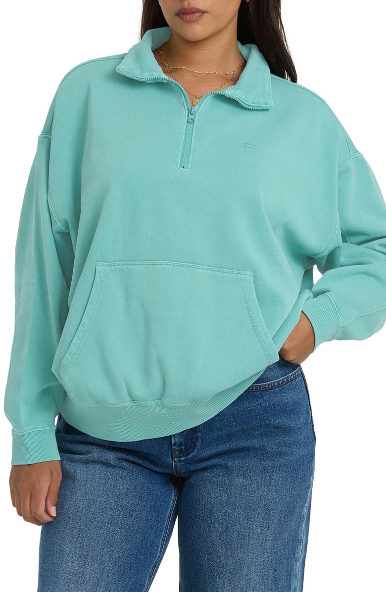 Billabong Half Zip Cotton Blend Fleece Pullover, Alternate, color, Blue Bird