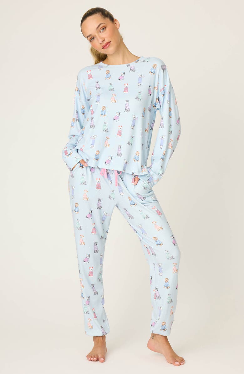 PJ Salvage Doggone Cold Long Sleeve Pajama Top, Alternate, color, Blue Haze