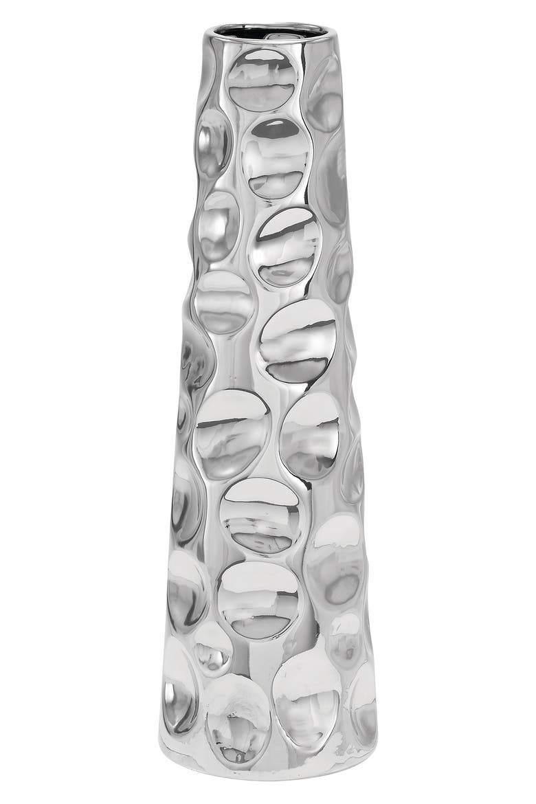Silvertone Ceramic Vase with Bubble Texture, Main, color, SILVER