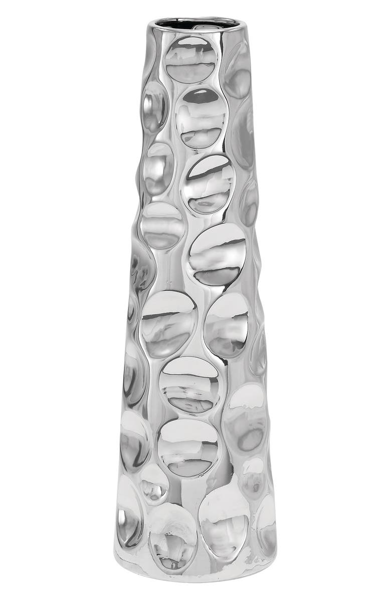 VIVIAN LUNE HOME Silvertone Ceramic Vase with Bubble Texture, Main, color, 