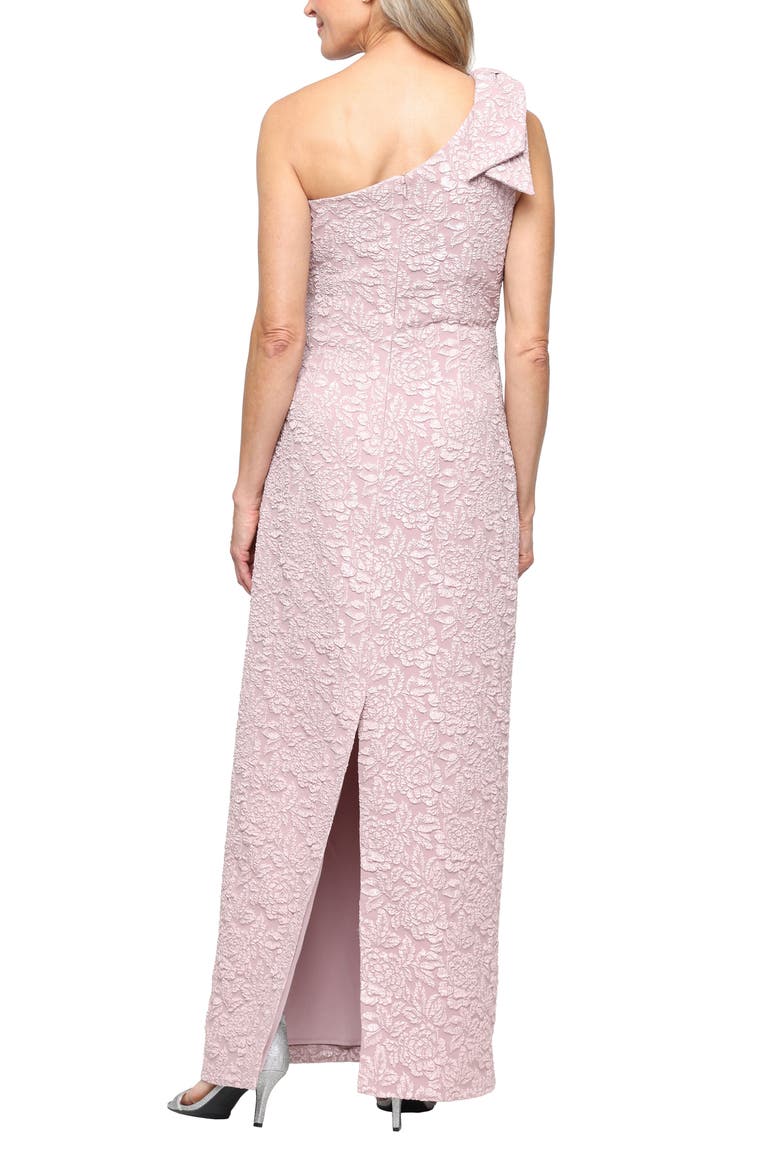 One-Shoulder Floral Crepe Column Gown, Alternate, color, BLUSH
