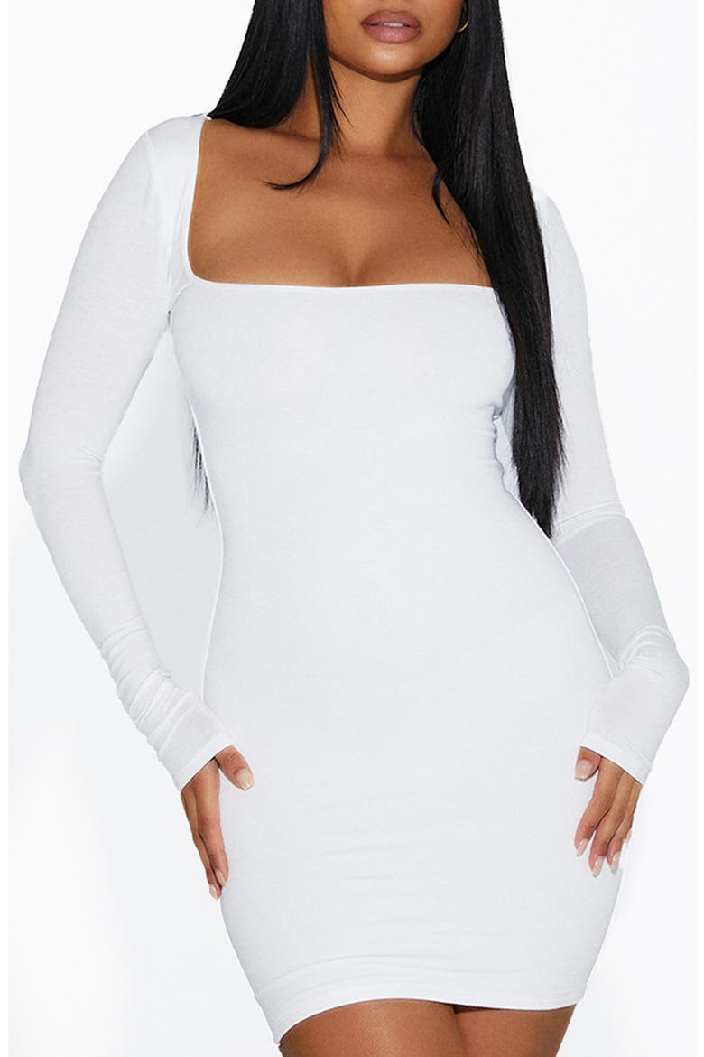 Squared Up Long Sleeve Body-Con Dress, Alternate, color, WHITE