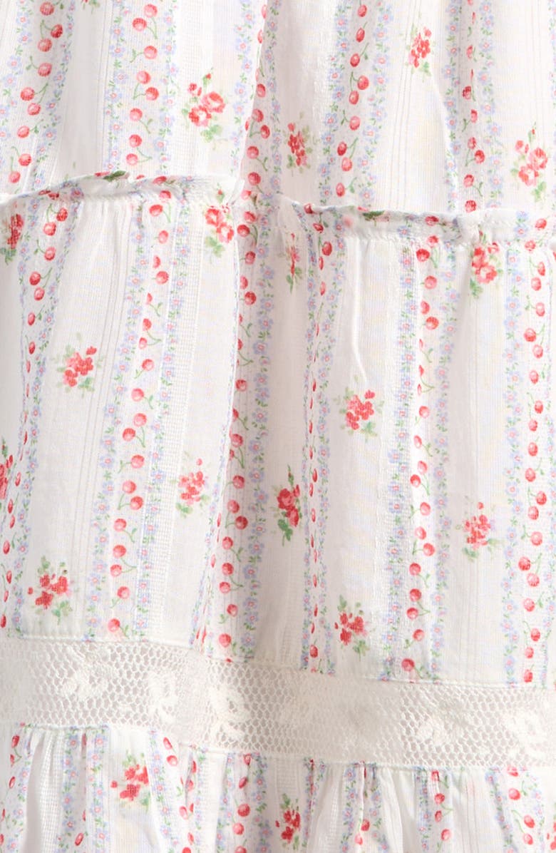 LoveShackFancy Kids' Avenora Floral Lace Trim Tiered Cotton Sundress, Alternate, color, Poppy Red