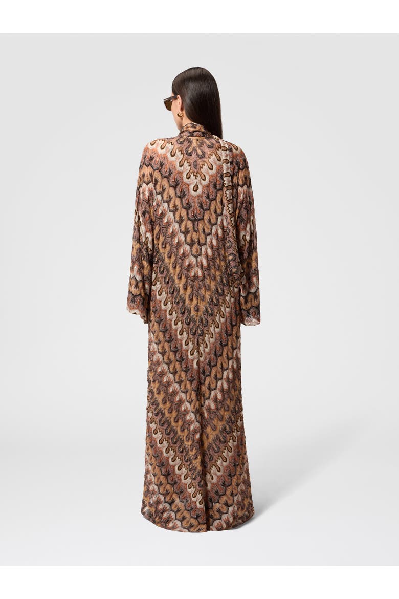 Long Dress In Viscose Lamé With Removable Sash, Alternate, color, Tan