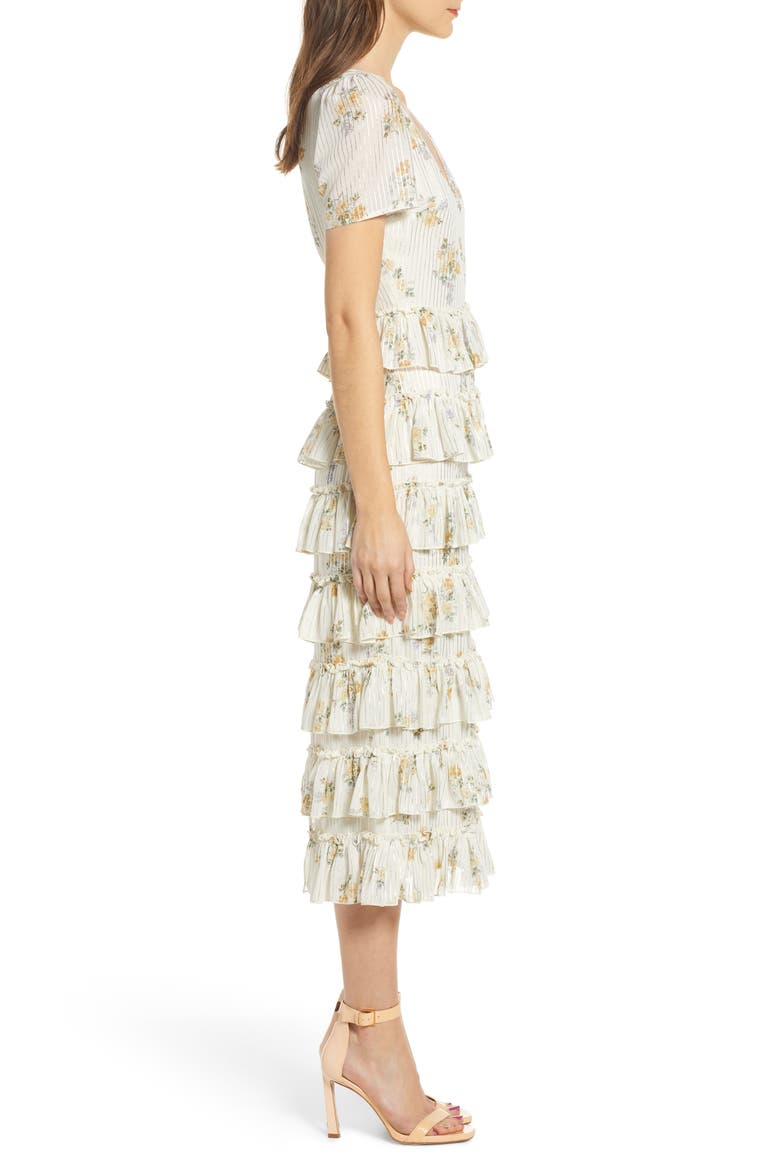 Darlene Tiered Ruffle Dress, Alternate, color, IVORY DITSY FLORAL