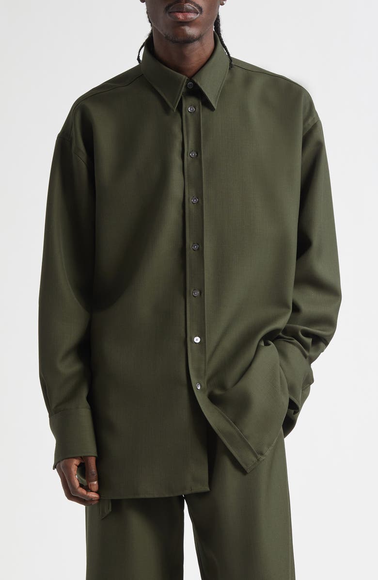 AMI PARIS Oversize Back Slit Wool Canvas Button-Up Shirt, Main, color, 