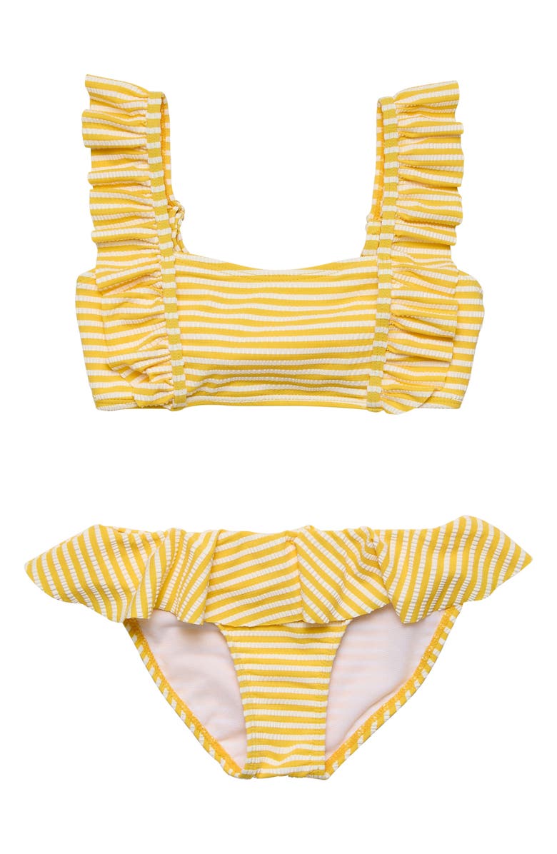 Snapper Rock Kids' Sunshine Stripe Frill UPF 50+ Two-Piece Bathing Suit, Main, color,