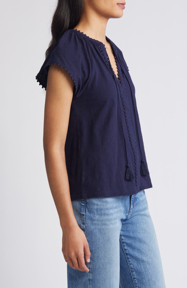 Boden Millie Tassel Tie Short Sleeve Cotton Top, Alternate, color, 