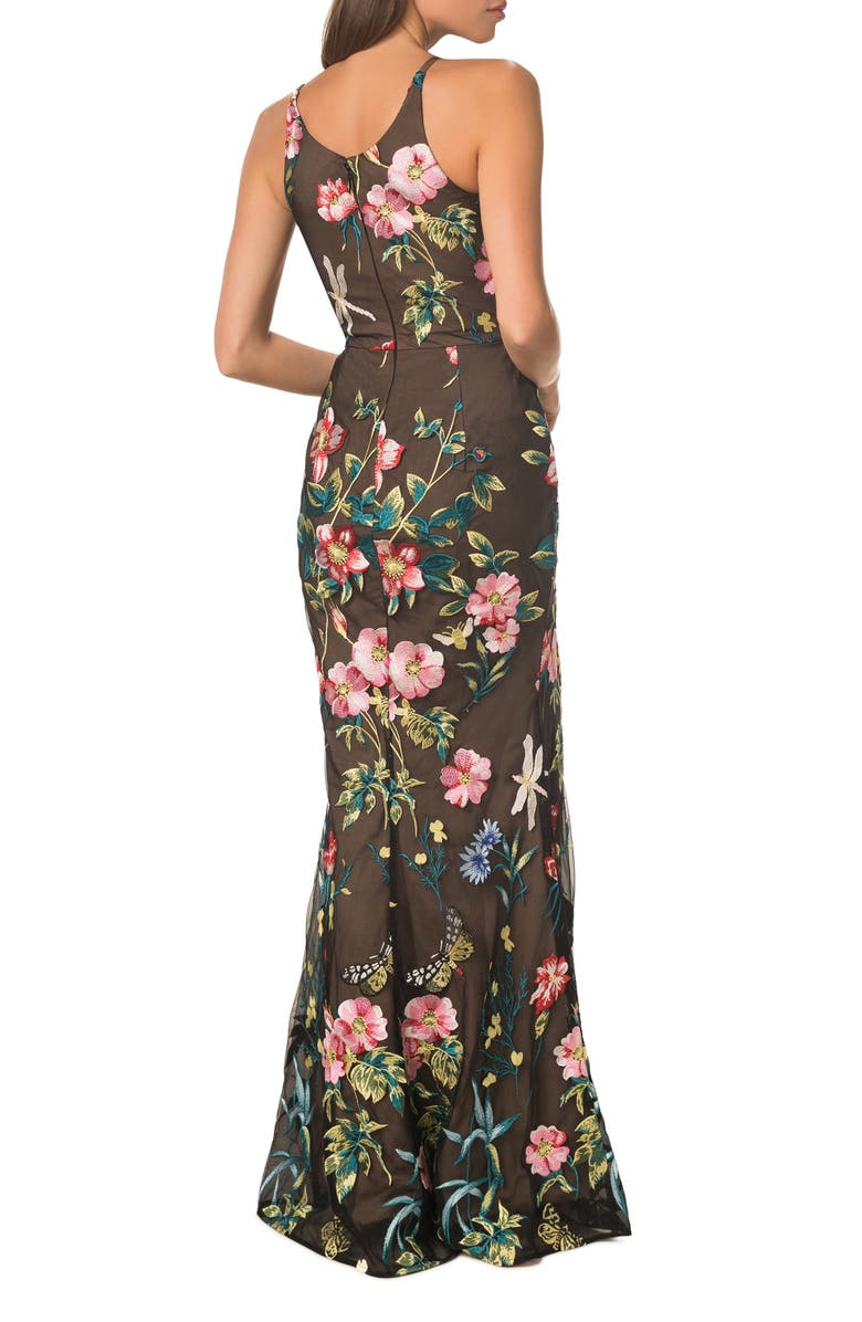 Dress the Population Iris Floral Embroidered Mermaid Gown, Alternate, color, Black Multi