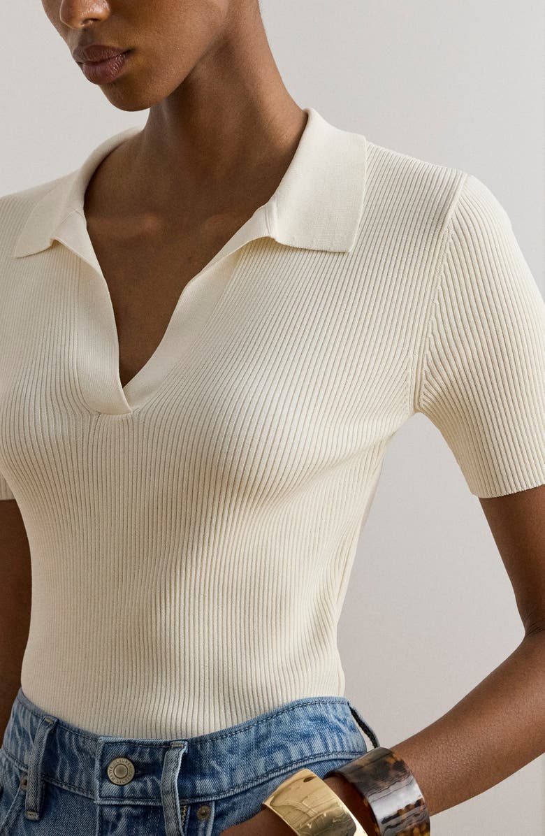 Lauren Ralph Lauren Rib Knit Polo Sweater, Alternate, color, Mascarpone Cream