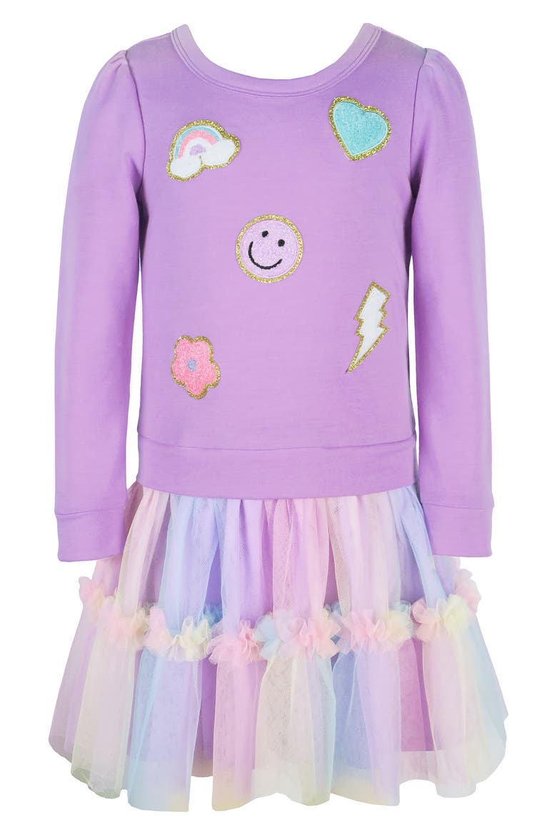 Kids' Novelty Patch Tutu Dress, Main, color, ORCHID MULTI
