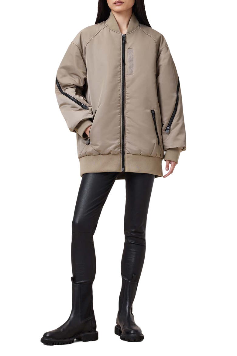 Shazna Oversize Bomber Jacket, Alternate, color, NOUGAT TAUPE