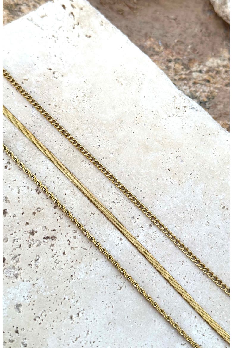 Set of 3 18K Gold Plated Stainless Steel Chain Necklaces, Alternate, color, GOLD