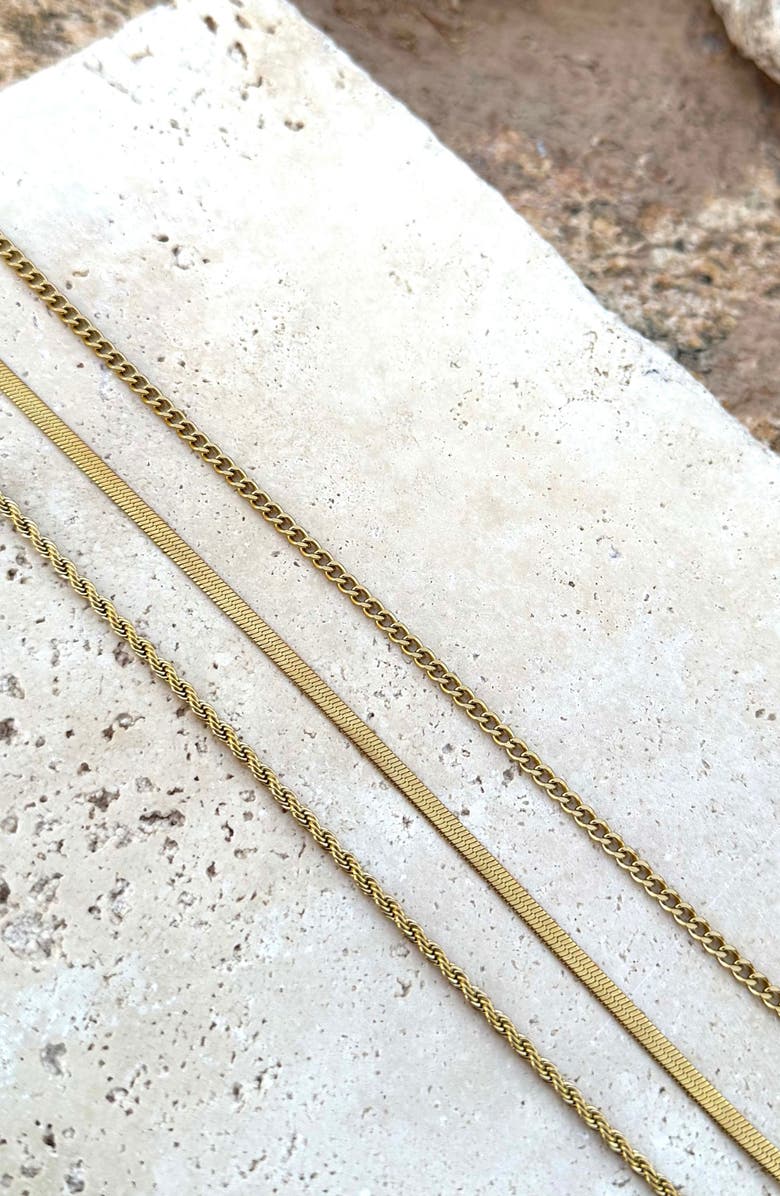 Adornia Set of 3 18K Gold Plated Stainless Steel Chain Necklaces, Alternate, color, Gold