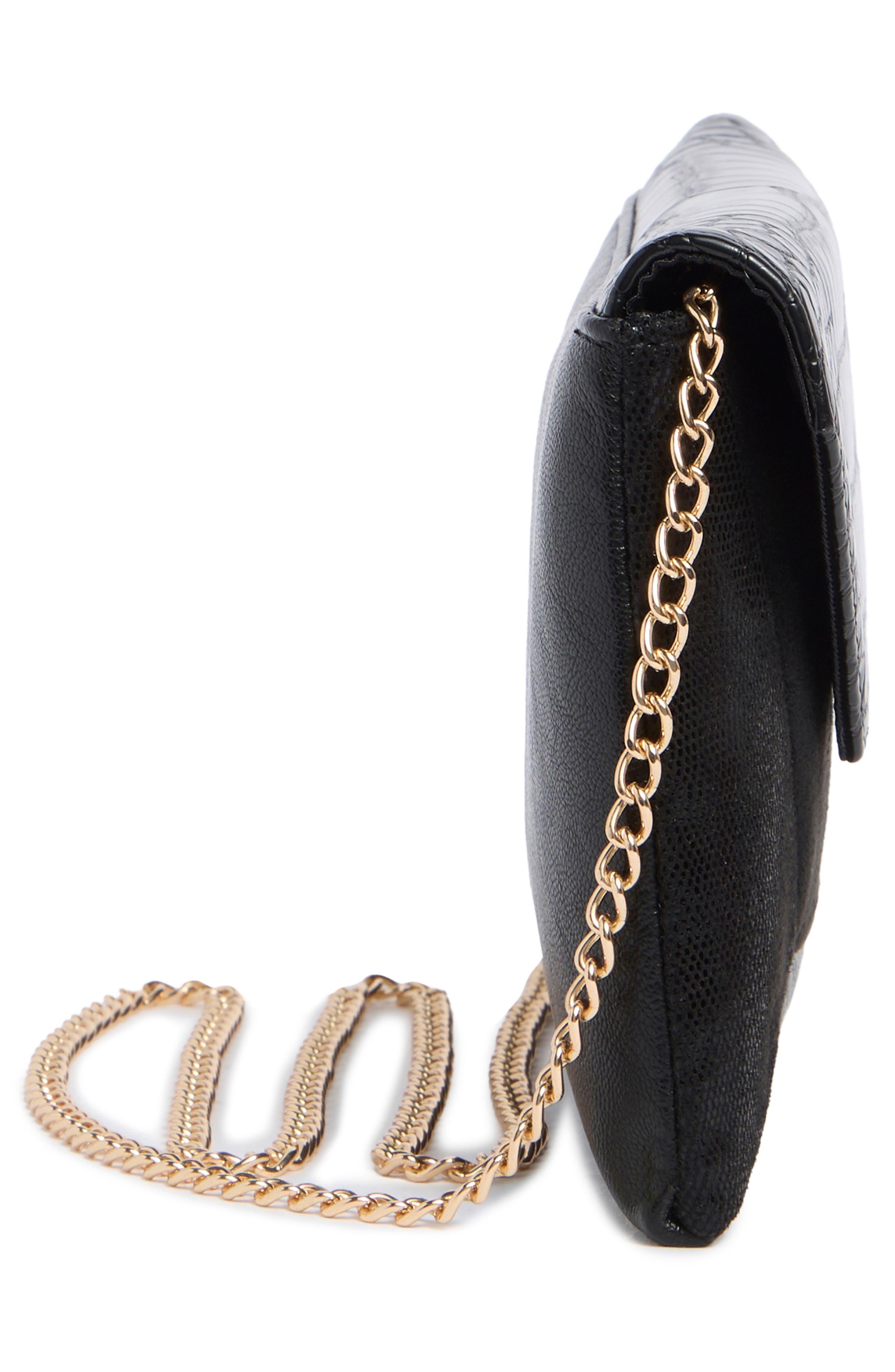 Franko Croc Embossed Faux Leather Clutch, Alternate, color, BLACK