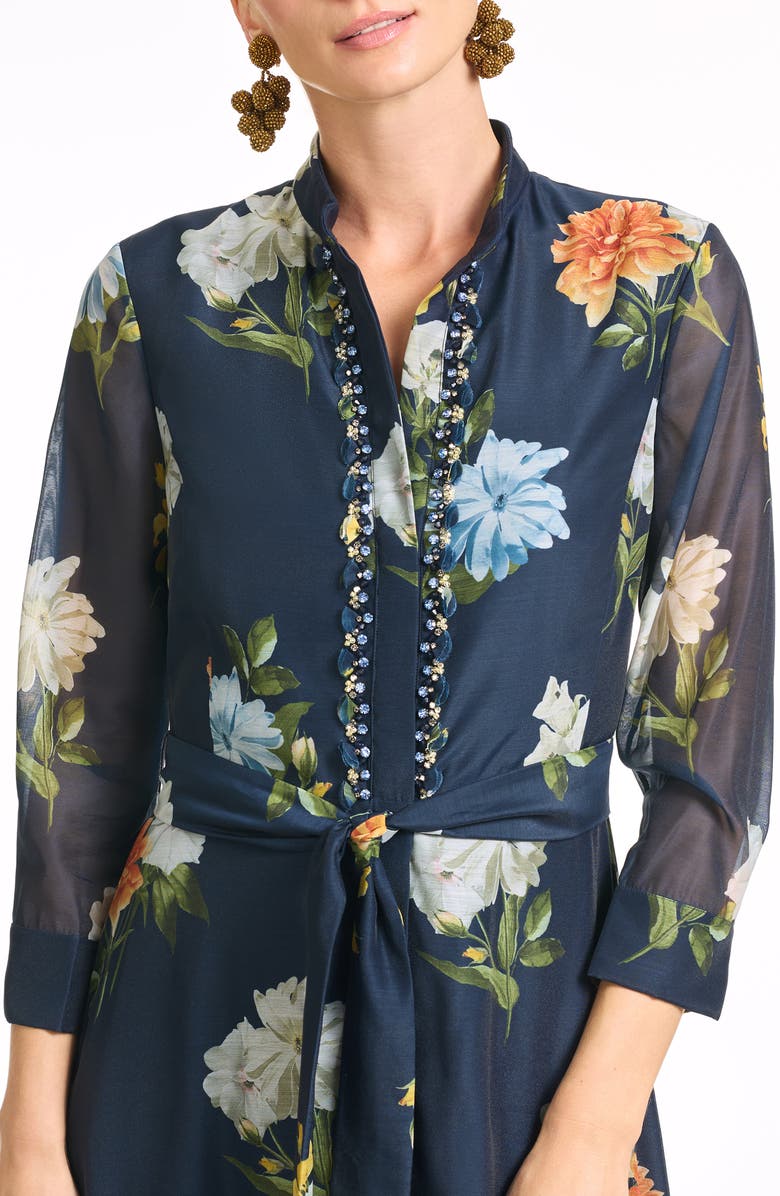 Sachin & Babi Addison Embellished Tie Waist Gown, Alternate, color, Navy Wildlfowers