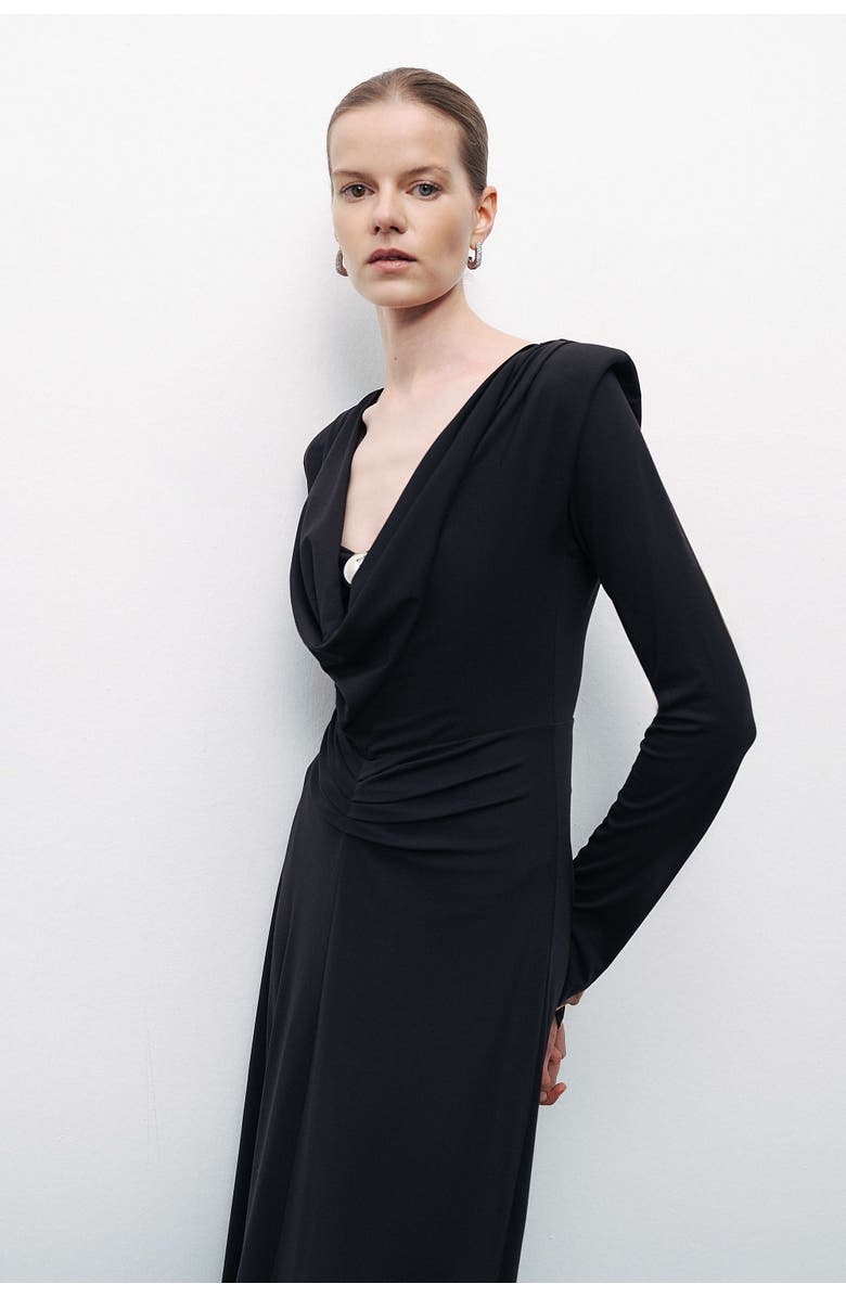 Nocturne Black Draped Maxi Dress with Jewel Detail, Alternate, color, 