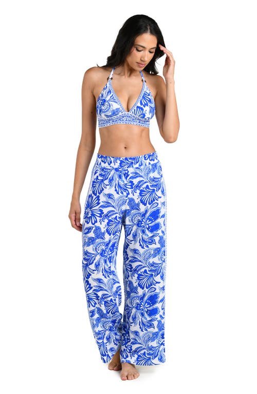 La Blanca Botanical Brocade Wide Leg Cover-up Pants In Blue
