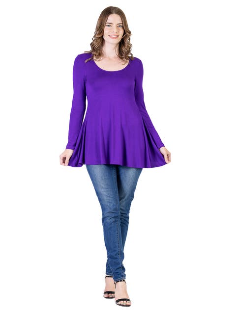 Long Sleeve Solid Color Swing Style Flared Tunic Top