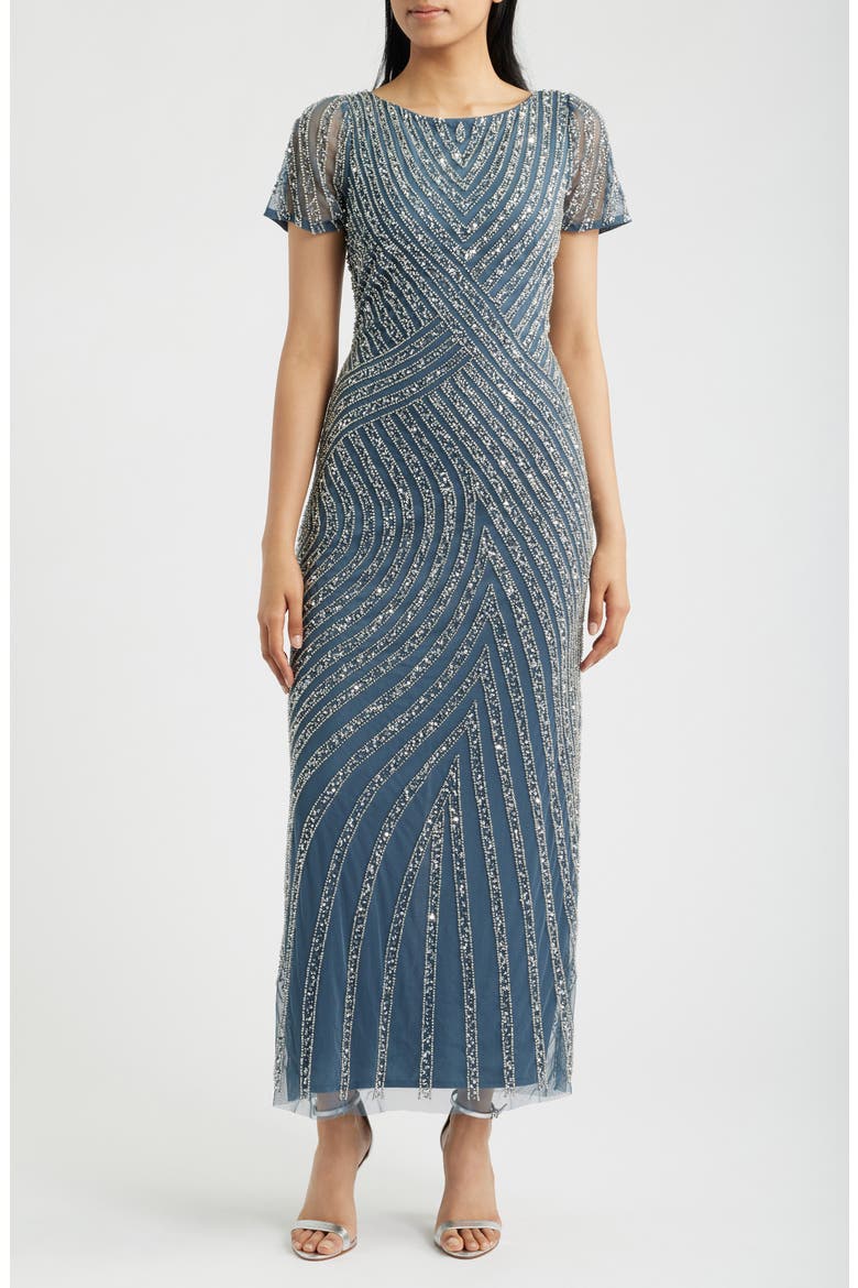 Beaded Jewel Neck Gown, Main, color, GREY 020
