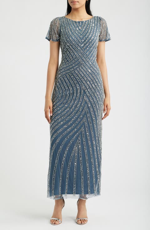 Beaded Jewel Neck Gown