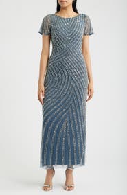 Pisarro Nights Beaded Jewel Neck Gown