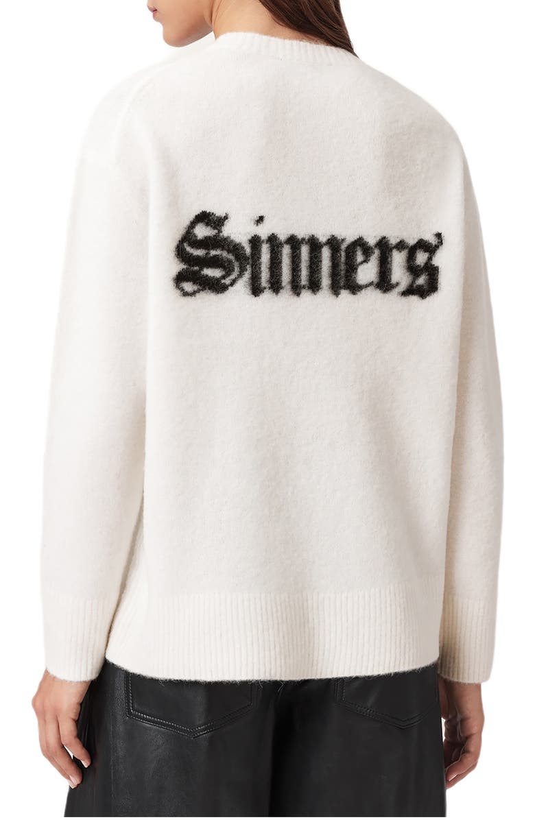 AllSaints Saints & Sinners Crewneck Sweater, Alternate, color, Chalk White/ Black