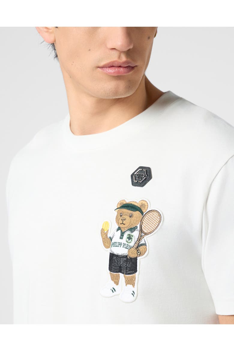 Round Neck T-Shirt Teddy Tennis Patch Men, Alternate, color, OffWhite