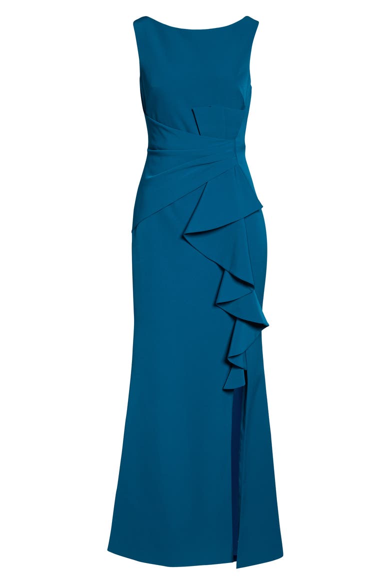 Ruffle Detail Gown, Alternate, color, TEAL