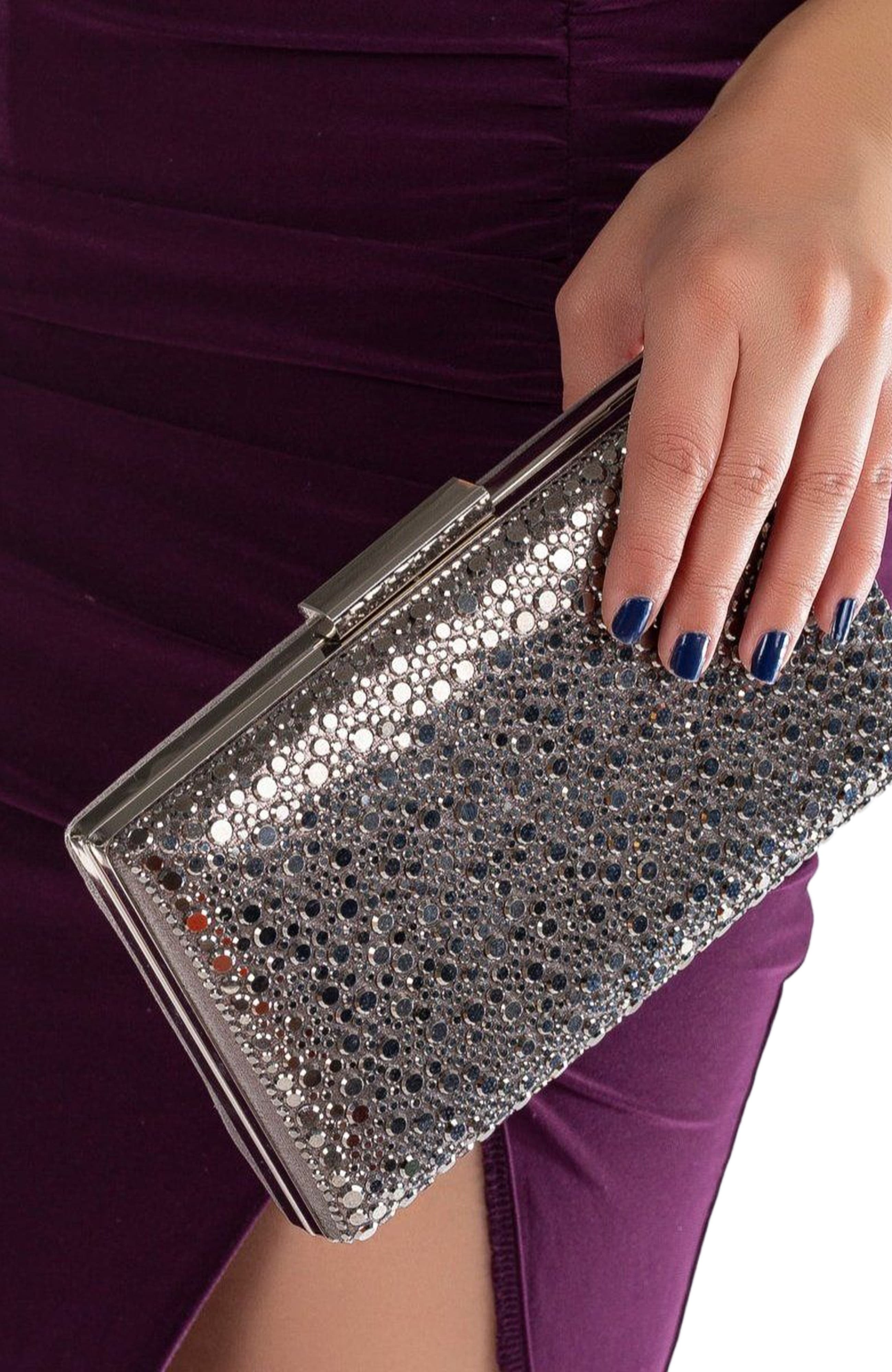 Forever & Always Shoes Clara Evening Clutch, Alternate, color, Grey Sequin Glitter