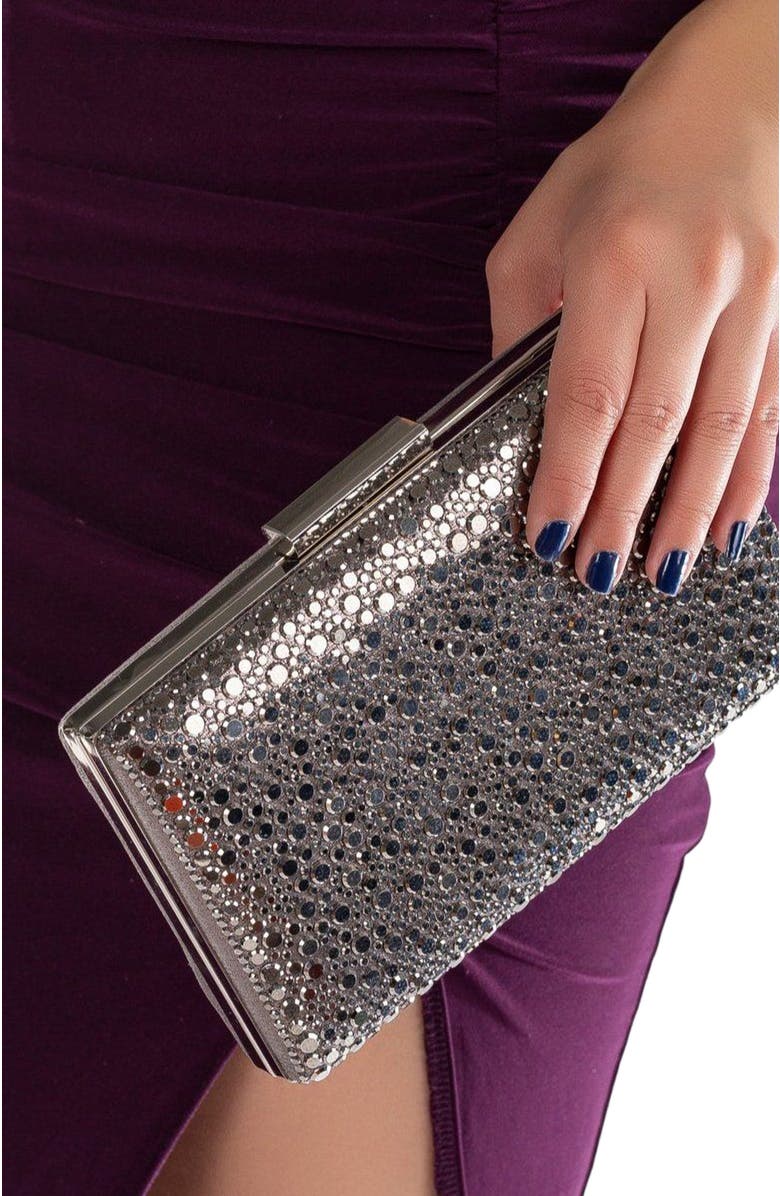 Forever & Always Shoes Clara Evening Clutch, Alternate, color, Grey Sequin Glitter