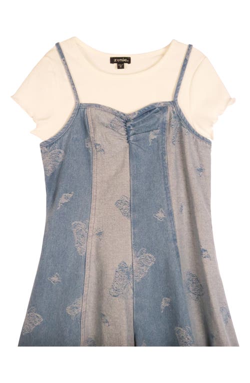 Zunie Kids' Mixed Media Denim Romper In Denim