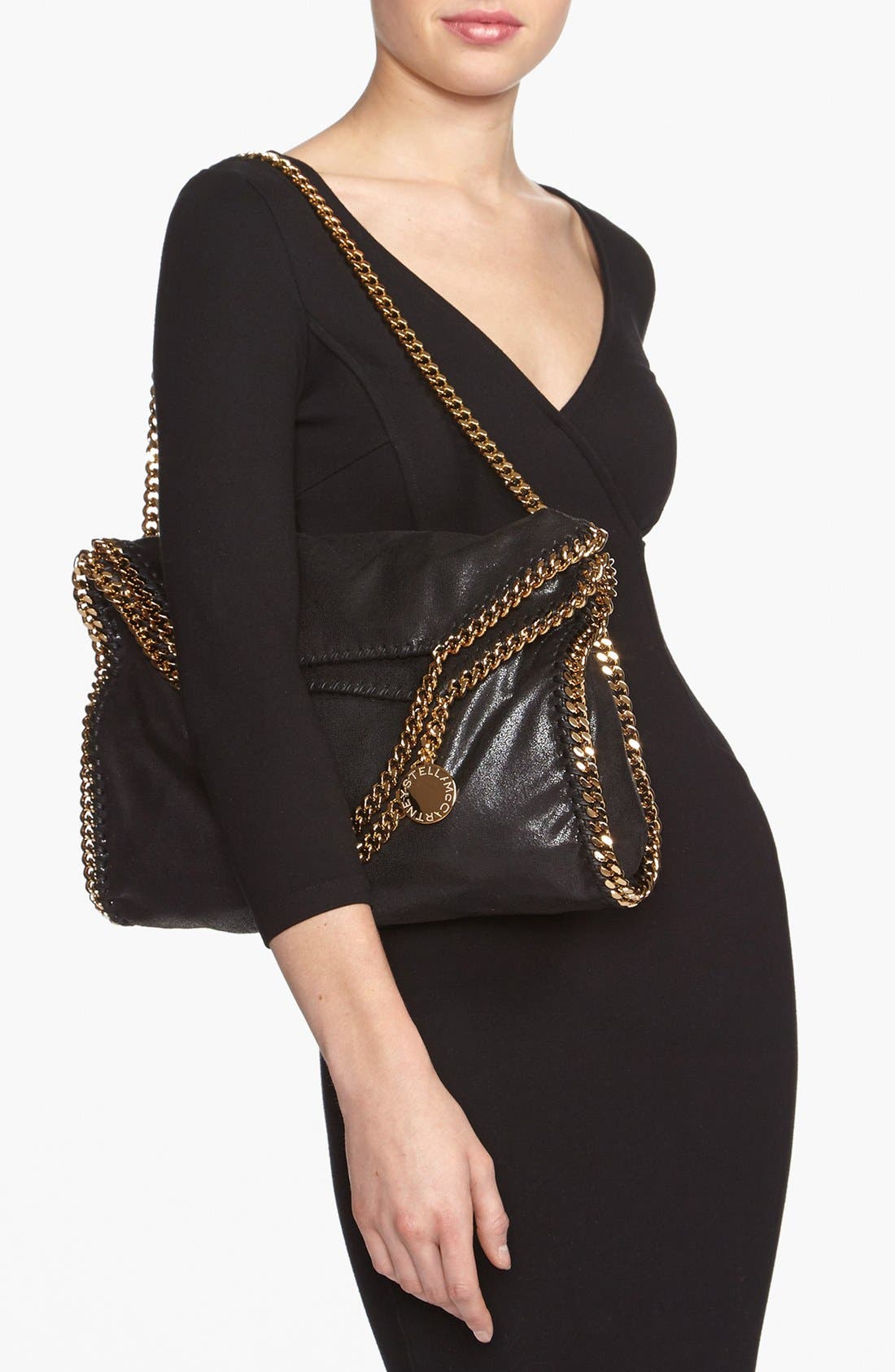 Falabella Faux Leather Foldover Tote, Alternate, color, BLACK