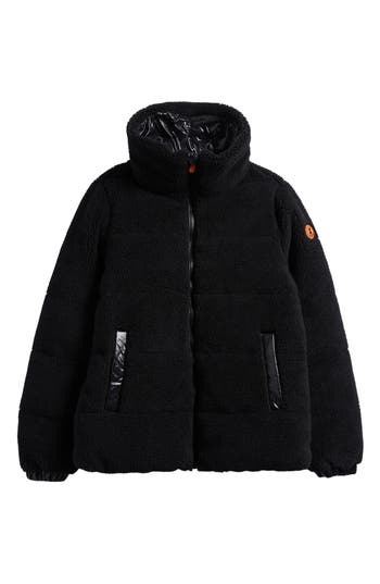 Save The Duck Kids' Onis Faux Shearling Puffer Jacket In Black