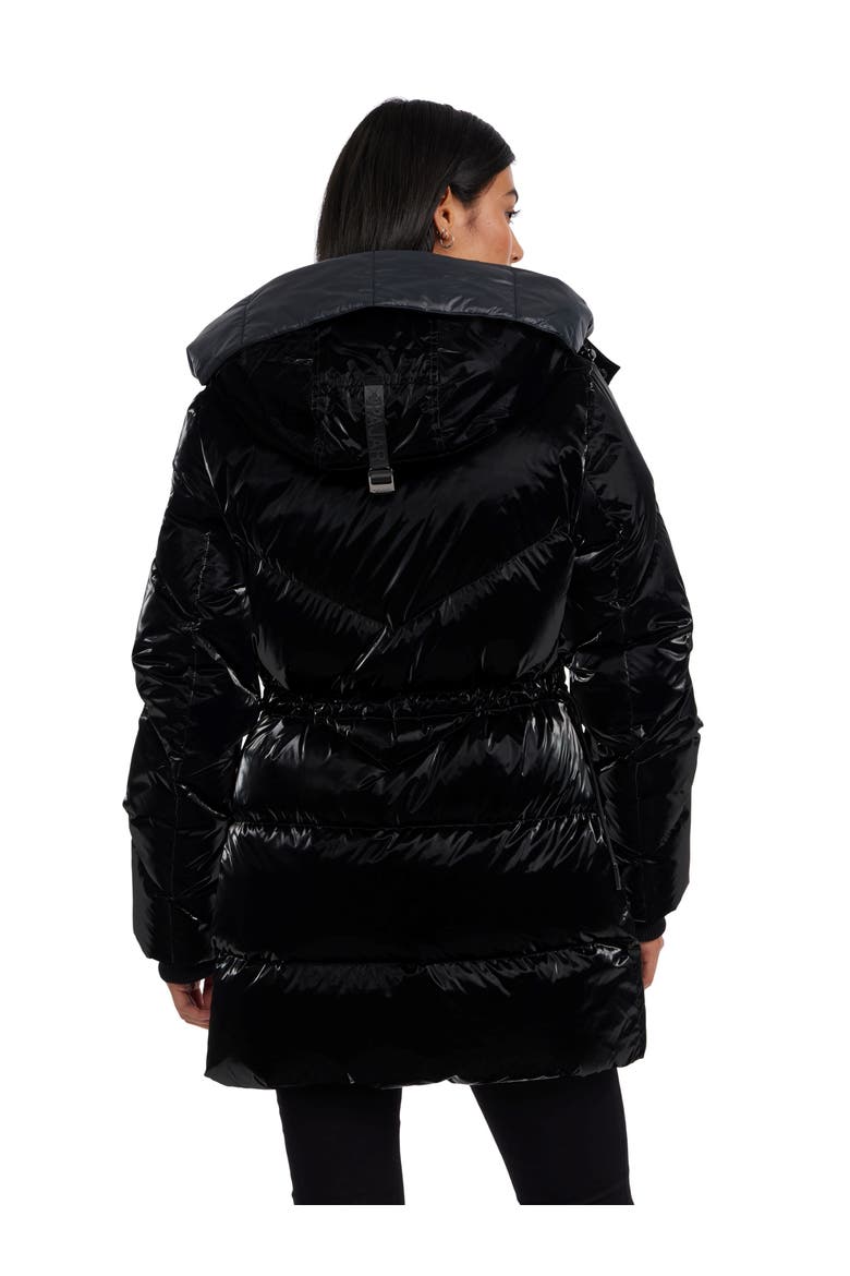 Women's Estelle Mixed Chevron Quilted Puffer with Detachable Hood, Alternate, color, Black