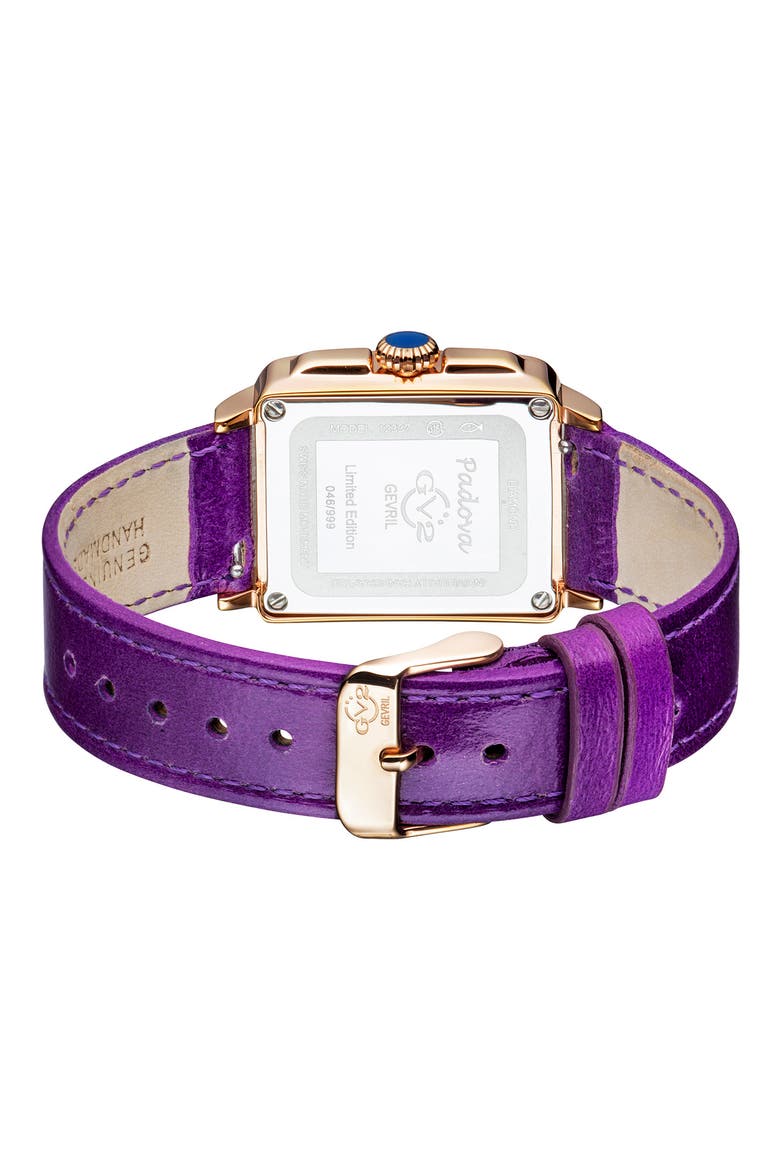 Women's Padova Gemstone Leather Strap Square Watch, 27 mm x 30 mm - 0.0116 ctw, Alternate, color, PURPLE