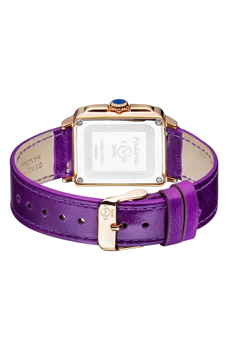 GV2 Women's Padova Gemstone Leather Strap Square Watch, 27 mm x 30 mm - 0.0116 ctw, Alternate, color, Purple