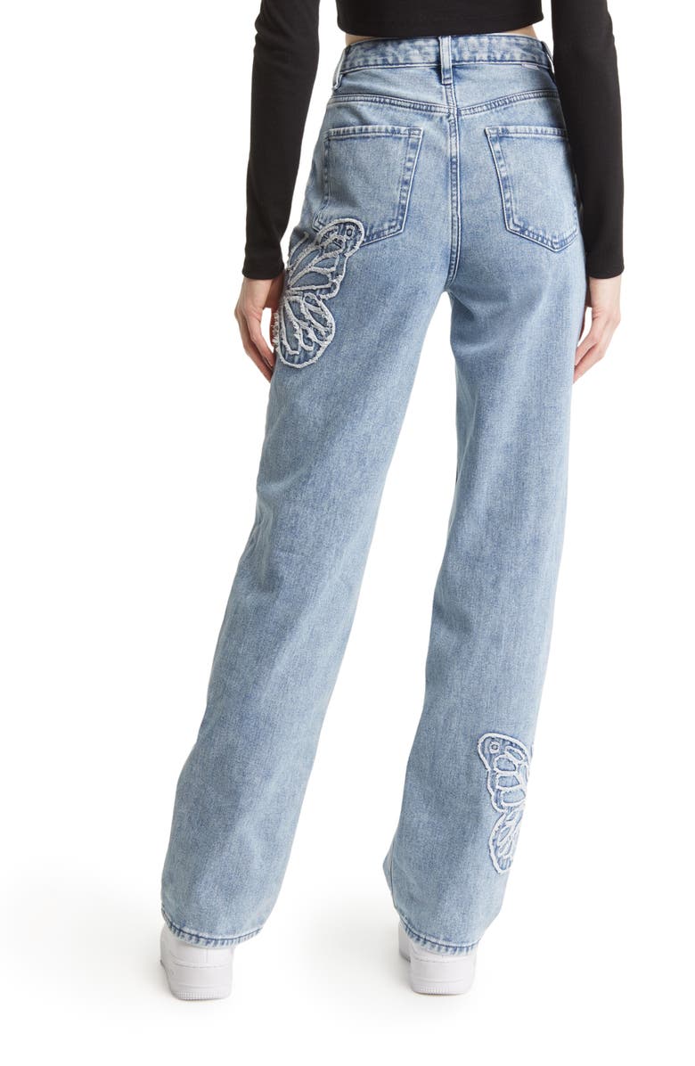PacSun '90s Butterfly Patch Straight Leg Jeans, Alternate, color, 