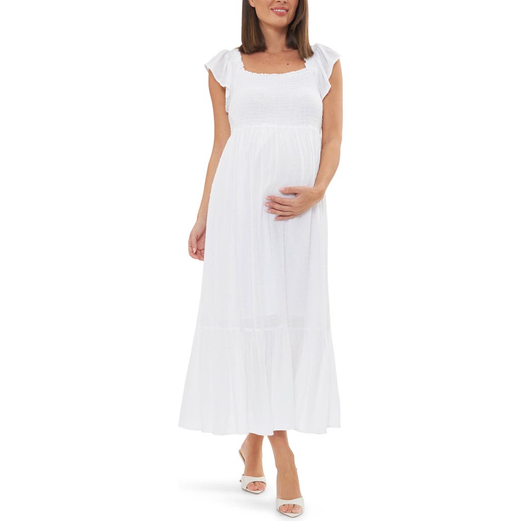 Ripe Maternity Hail Spot Convertible Maxi Maternity Dress In White